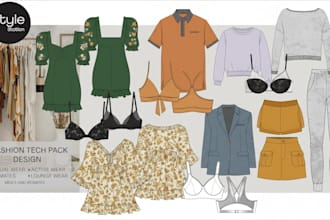 design fashion apparel, technical sketch, clothing tech pack designs
