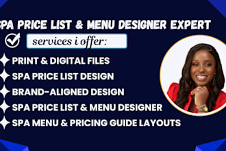 design price list spa pricing guide, price menu design, sell sheet info graphics