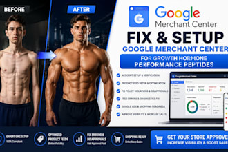 fix and setup google merchant center for growth hormone performance peptides
