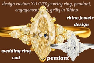 design custom 3d cad jewelry, ring, pendant, engagement rings, grillz in rhino