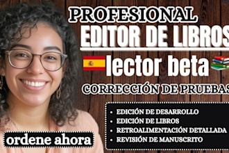 seré tu editor de libros profesional, lector beta y corrector de pruebas