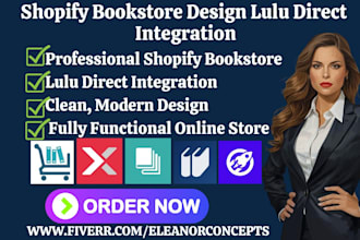 design a fuly functional bookstore on shopify and integrate it with lulu direct