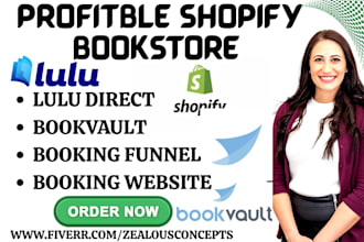design shopify bookstore with booking funnel lulu direct bookvault amazon