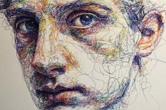 do scribble art, abstract line portrait
