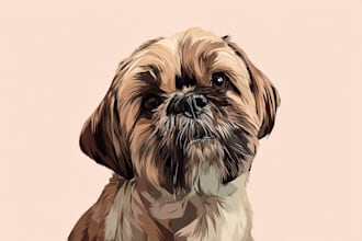 illustrate a gorgeous pet portrait, dog portrait, cat portrait