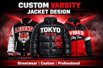 design custom varsity jacket, puffer jacket, leather jacket and windbreaker