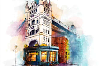 hand draw your building, home or architecture in custom illustration style
