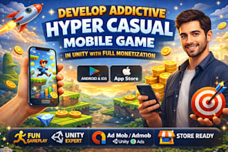 develop addictive hyper casual mobile game in unity with full monetization