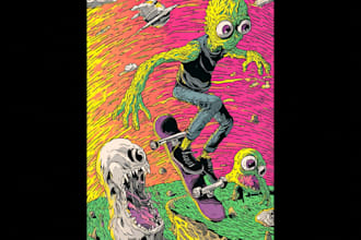 create a skate low brow punk scifi horror art