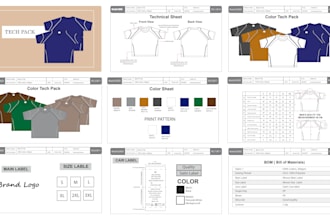 do custom tshirt dress tech pack design flat sketch production ready file