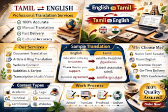do professional tamil to english and english to tamil translation, transcription