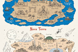 illustrate medieval fantasy and sci fi maps