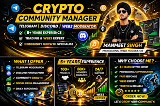 manage crypto community, telegram discord moderator and social media