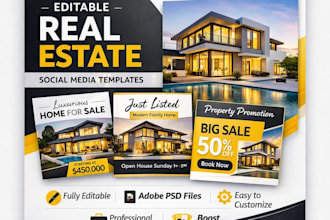 design editable real estate social media templates