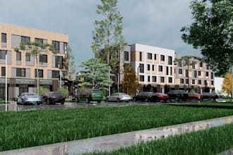 plan commercial building landscape, industrial complex exterior and storey house