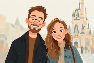 make a cartoon disney couple portrait
