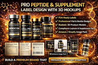 design peptide vial label supplement label and 3d product mock up