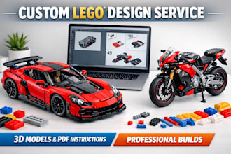 design a detailed 3d lego moc building, technic, cars bike with PDF instructions