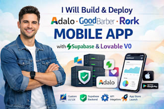 build deploy adalo goodbarber rork mobile app with supabase backend, lovable v0