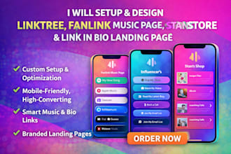 setup and design linktree fanlink music page stan store link in bio landing page