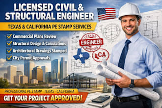 review stamp as licensed civil and structural engineer in texas and carlifornia