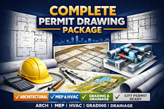 draw mep, architectural plan set grading and drainage plan, hvac for city permit