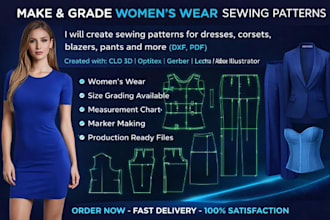 create sewing patterns for dresses, corsets, blazers, pants and more dxf, PDF
