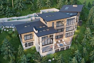 digital multi story residence,slope landscape,site plan,hillside property render