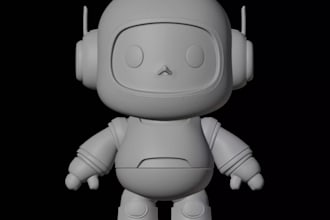 make 3d chibi robot character,3d futuristic cute articulated,3d printable,zbrush