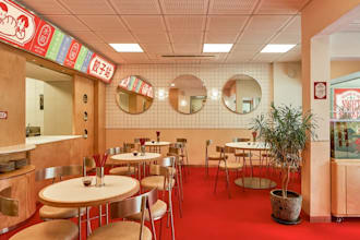 relayout 3d taiwanese kitchen interior, restaurant furniture, street food render