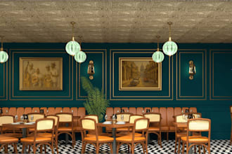 design 3d elegant bar design, art deco restaurant decor, lounge interior model