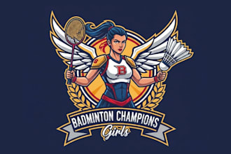 make wonderful style badminton champion girls mascot logo design