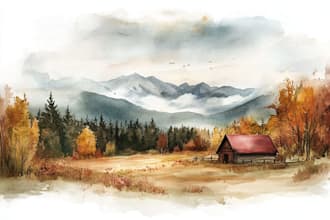 illustrate a watercolor landscape illustration