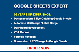 design custom excel spreadsheet, googlesheet and dashboards