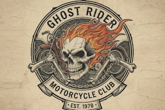 design high quality skull ghost rider vintage logo with t shirt design