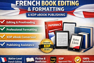 french book editing, proofread typeset format for kdp ebook publishing