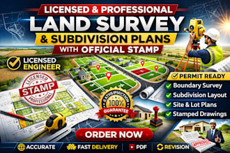 provide licensed property land surveyor stamped with subdivision and land survey