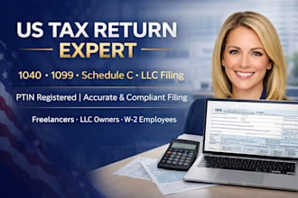 file your US tax return prepare 1040 1099 schedule c and llc tax filing
