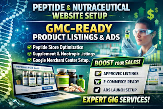create peptide listings and optimize gmc setup for peptide supplement store