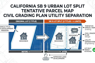 california sb 9 urban lot split tentative parcel map civil grading plan utility