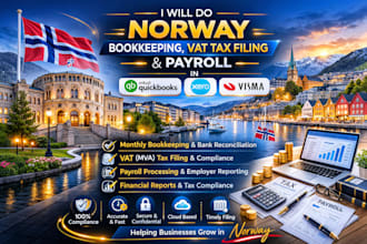do norway bookkeeping, vat tax filing and  payroll in quickbooks, xero, visma