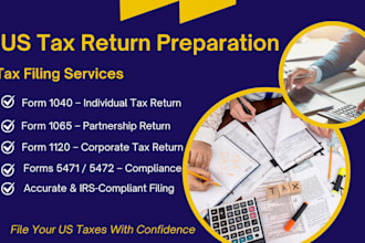 prepare us tax return form 1040, 1065, 1120, 5471, 5472