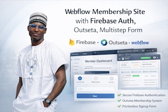 webflow membership site with firebase auth, outseta secure gated content