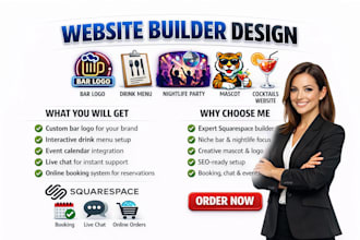 design squarespace bar logo drink menu nightlife party mascot cocktails website