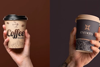 do premium coffee label, packaging, paper cup, sticker design