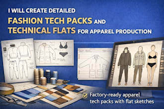 create detailed fashion tech packs and technical flats for apparel production
