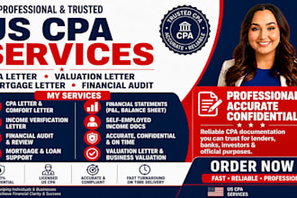verify CPA letter, valuation letter, mortgage letter, financial audit as US CPA