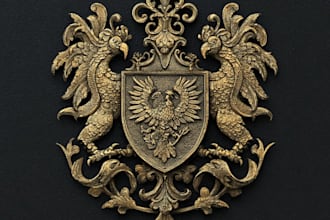 heraldic, modern luxury logo with hand drawing