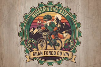 design awesome bike race wine mountain bike mascot logo design