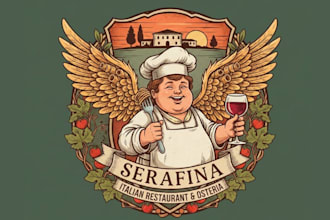 create serafina italian restaurant osteria mascot logo design